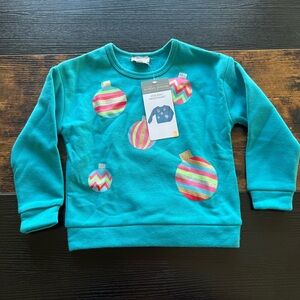 Teal Sweatshirt with Colorful Ornaments